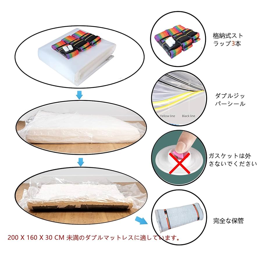 布団圧縮袋 真空パック 収納袋 大型 ラテックスマットレス 200×250 4個 Amazon｜マットレス 圧縮袋 セミダブル/200x250cm真空マットレス